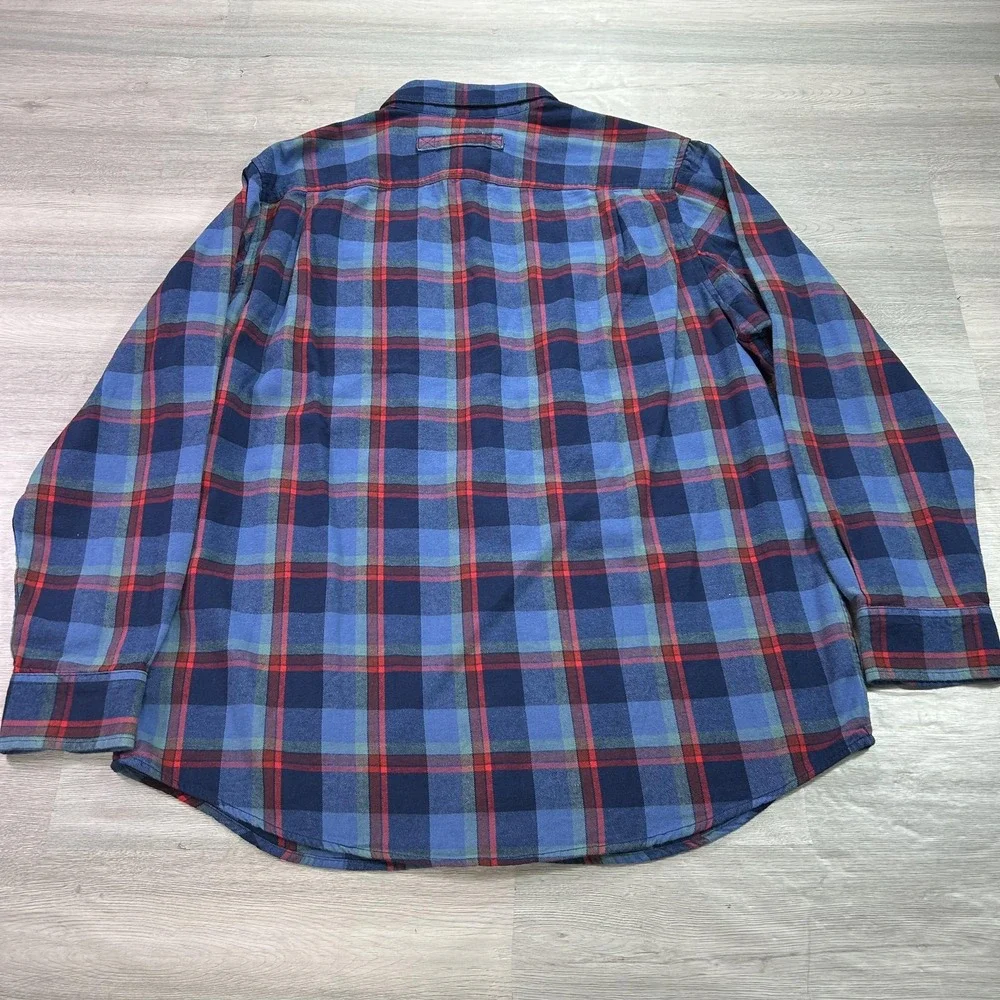 NWOT Duluth Trading Shirt Mens XL Blue Plaid Flannel Button Down Slim Fit Casual